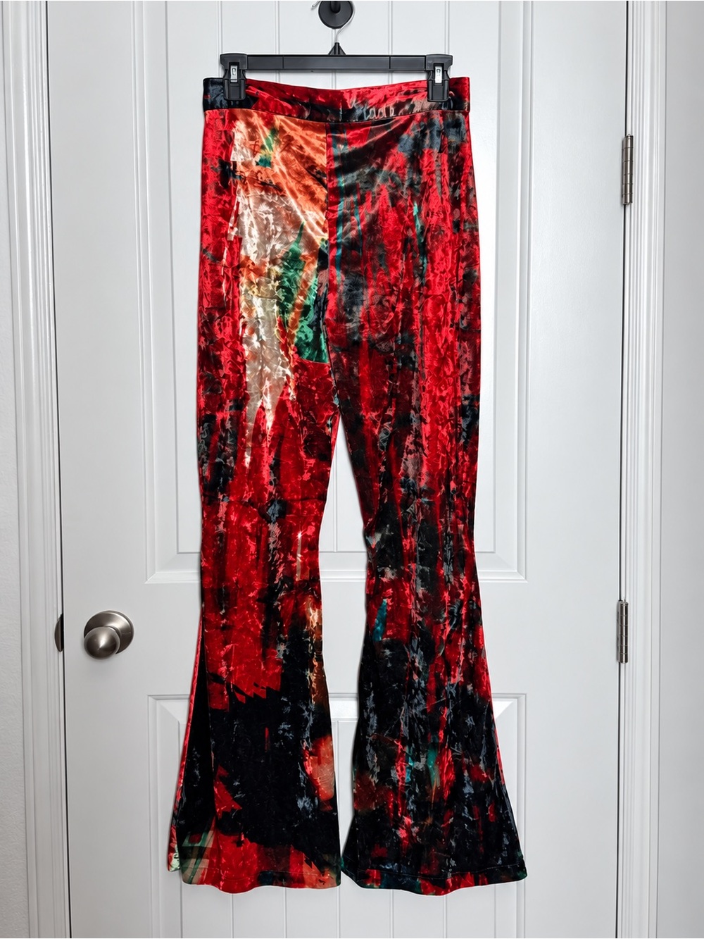 Rendoll Santana Velvet Trousers Abstract Red & Black Flare Pants US 6 Excellent - Picture 3 of 15